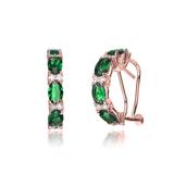 Genevive 18K Rose Gold Plated With Emerald & Diamond Cubic Zirconia Half Hoop Earrings In Sterling Silver - Green