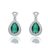 Genevive Genevive Sterling Silver Emerald Cubic Zirconia Teardrop Earrings - Green - 11MM W X 24MM
