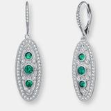 Genevive GENEVIVE Sterling Silver Emerald Cubic Zirconia Oval Drop Earrings - Green - 29MM
