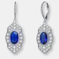 Genevive Genevive Sterling Silver Sapphire Cubic Zirconia Pave Drop Earrings - Blue - 16MM X 40MM X 3.5MM