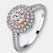 Genevive Sterling Silver Rose Gold Plated Cubic Zirconia Halo Ring - Pink - 7