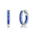 Genevive Genevive Sterling Silver with Rhodium Plated Sapphire Baguette Cubic Zirconia Hoop Earrings - Blue