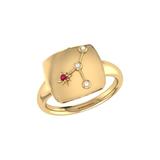 LuvMyJewelry Cancer Crab Ruby & Diamond Constellation Signet Ring In 14K Yellow Gold Vermeil On Sterling Silver - Gold - 5.5