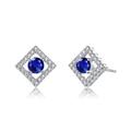 Genevive Stylish Platinum Plated Halo Stud Earrings - Blue