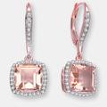 Genevive Genevive Sterling Silver Rose Gold Plated Morganite Cubic Zirconia Drop Earrings - Pink - 40MM