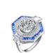 Genevive Sterling Silver White Gold Plated With Baguette And Round Cubic Zirconia Modern Ring - Blue