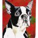 Caroline's Treasures 11 x 15 1/2 in. Polyester Boston Terrier Red Green Snowflakes Christmas Garden Flag 2-Sided 2-Ply