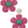 Canvas Style Claire Raffia Flower Pearl Drop Earrings - Pink
