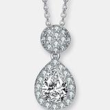 Genevive Sterling Silver Cubic Zirconia Halo and Cluster Necklace - Grey - 18