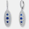 Genevive GENEVIVE Sterling Silver Sapphire Cubic Zirconia Oval Drop Earrings - Blue - 29MM