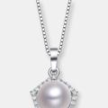 Genevive Sterling Silver Cubic Zirconia Pearl Necklace - Grey - 18
