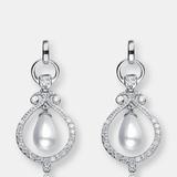 Genevive GENEVIVE Sterling Silver Pearl and Cubic Zirconia Drop Earrings - White - 15.07 W X 34.27 L X 1.44 D