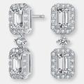 Genevive Genevive Sterling Silver Cubic Zirconia Rectangular Halo Drop Earrings - Grey - 6.2MM W X 19.3MM L X 4MM D