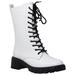 SOBEYO Women's Chunky Platform Lace-Up Boots - White - 8