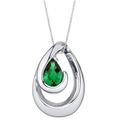 Peora Simulated Emerald Sterling Silver Wave Pendant Necklace - Green