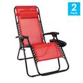 Merrick Lane Merrill Set Of 2 Red Folding Mesh Upholstered Zero Gravity Chair With Removable Pillow And Cupholder Tray - Red