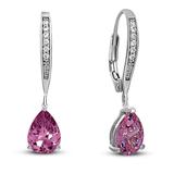 Genevive Sterling Silver White Gold Plating with Colored Cubic Zirconia Teardrop Earrings - Pink