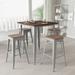 Merrick Lane 5 Piece Bar Table and Stools Set with 31.5" Square Silver Metal Table with Wood Top and 4 Matching Bar Stools - Grey