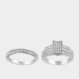 Haus of Brilliance .925 Sterling Silver 3/4 Cttw Prong Set Round Diamond Composite Engagement Ring and Band Set - Grey - 7
