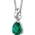 Peora Emerald Pendant Necklace Sterling Silver Pear Shape 3 Carats - Green