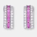 Genevive GENEVIVE Sterling Silver Ruby Cubic Zirconia Stud Earrings - Pink - 7MM W X 18MM L X 3.5 MM D