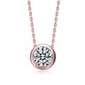 Rachel Glauber White Gold Plated With Diamond Cubic Zirconia Round Solitaire Bezel Floating Pendant Necklace - Pink - 18