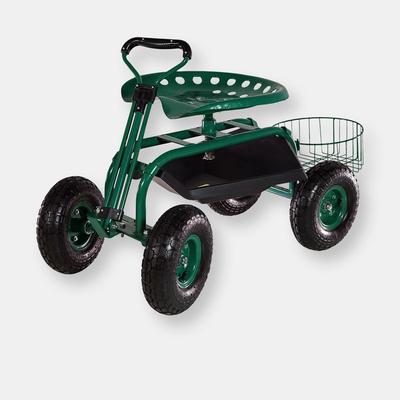 Sunnydaze Decor Rolling Garden Cart w/ Extendable Steering Handle Seat & Tray - Green