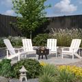Merrick Lane Ayala 5 Piece Outdoor Leisure Set with Set of 4 White Poly Resin Adirondack Chairs and Star and Moon Iron Fire Pit - White
