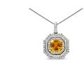 Haus of Brilliance 18K White And Yellow Gold 2 1/4 Cttw Lab Grown Yellow Asscher Cut Diamond Art Deco Style Halo 18" Pendant Necklace - Yellow - 18