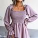 Anna-Kaci Solid Shirred Ruffle Hem Dress - Purple - XL