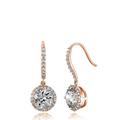 Genevive Genevive Sterling Silver Rose Gold Plated Cubic Zirconia Round Euro Drop Earrings - Pink - 9MM W X 23.5MM L X 4.27 D
