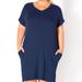 Bellatrix Plus Size V-Neck T-shirt Dress With Pocket - Blue - 2X