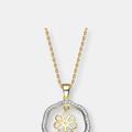Genevive Sterling Silver Cubic Zirconia Two Tone Outlined Flower Pendant - Gold - 18