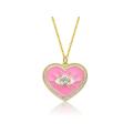 Rachel Glauber Young Adults/Teens 14k Yellow Gold Plated With Clear Cubic Zirconia Pink Enamel Heart Pendant - Pink