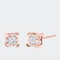 Haus of Brilliance 10K Rose Gold Plated .925 Sterling Silver 1/3 Cttw Miracle Set Princess-cut Diamond Solitaire Stud Earrings - Pink - OS