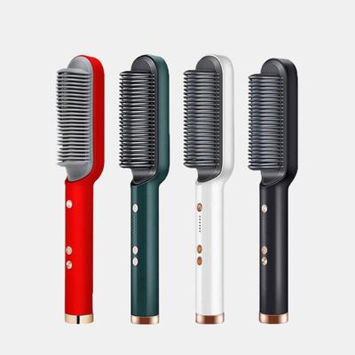 Vigor Multifunctional Hair Beard Straightener Curler Brush Hair Fast Styling Tool Electric Heat Hot Brush - Red