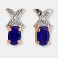 Genevive GENEVIVE Sterling Silver Rose Gold Plated Sapphire Cubic Zirconia Oval Earrings - Blue - 5MM W X 10.5MM L X 5 MM D