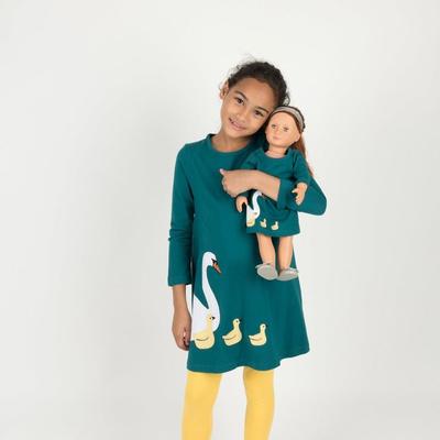 Leveret Matching Girl and Doll Hearts Cotton Dress - Green - 4Y