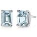 Peora Aquamarine Stud Earrings 14 Karat White Gold Emerald Shape - Grey