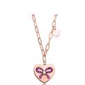 Genevive Sterling Silver Rose Gold Plated Heart Paper Clip Chain Necklace - Pink - 18