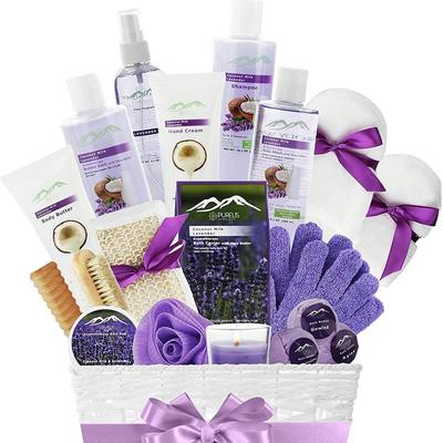 Pure Parker Lavender Coconut Milk Spa Gift Basket for Women! Bath and Body Gift Basket. Natural & Home Spa Kit - Purple