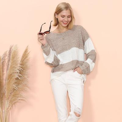 Anna-Kaci Color Block Striped Long Sweater - Brown
