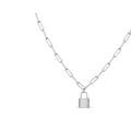 Haus of Brilliance .925 Sterling Silver 1/10 Cttw Round Diamond Lock Pendant 18" Paperclip Chin Necklace - Grey
