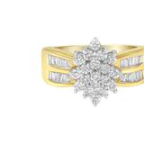 Haus of Brilliance 14K Yellow Gold 1.0 Cttw Round & Baguette Cut Diamond Floral Cluster Double-Channel Flared Band Cocktail Statement Ring - Yellow - 8