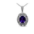 Haus of Brilliance .925 Sterling Silver Diamond Accent And 9 x 7 mm Purple Oval Amethyst Gemstone Pendant 18" Necklace - I-J Color, I1-I2 Clarity - White