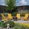 Merrick Lane Ayala 5 Piece Outdoor Leisure Set with Set of 4 Yellow Poly Resin Adirondack Chairs and Star and Moon Iron Fire Pit - Yellow