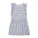 Deux Par Deux Striped Short Sleeve Dress Blue & White - White - 8