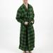 Leveret Mens Black & Green Plaid Flannel Robe - Green - XXL