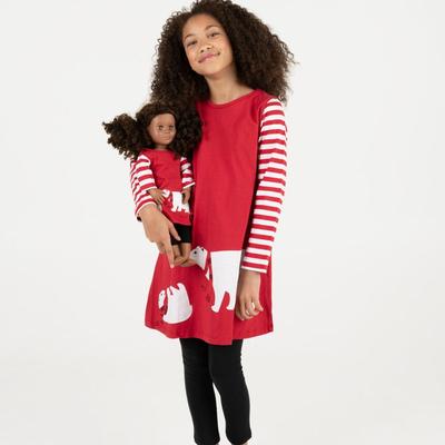 Leveret Matching Girl and Doll Cotton Polar Bear Dress - Red - 4Y