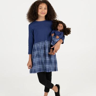 Leveret Matching Girl & Doll Plaid Cotton Skirt Dress - Blue - 10Y